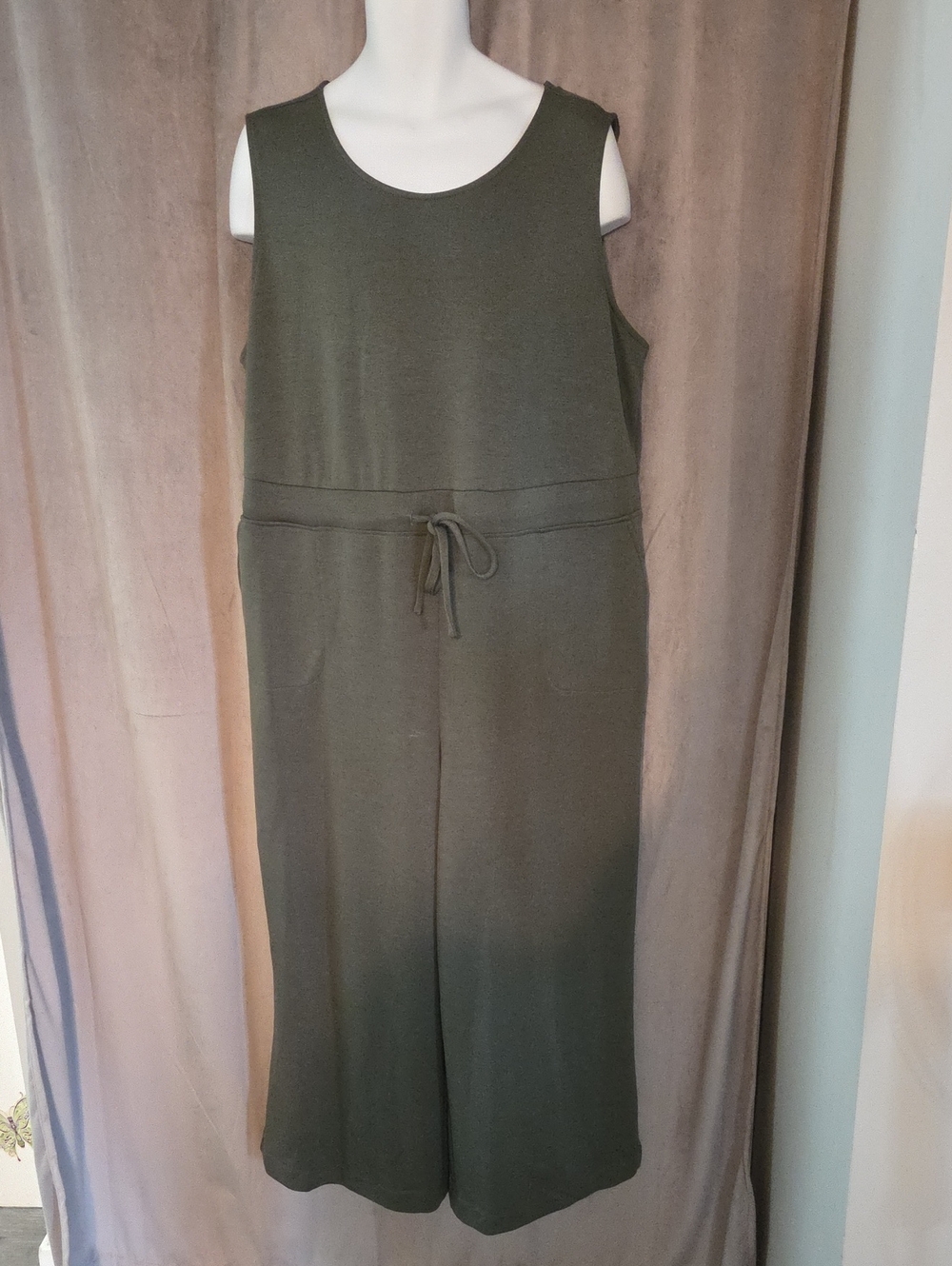 NWT 3X Lane Bryant Olive Green Sleeveless Drawstring Jumpsuit